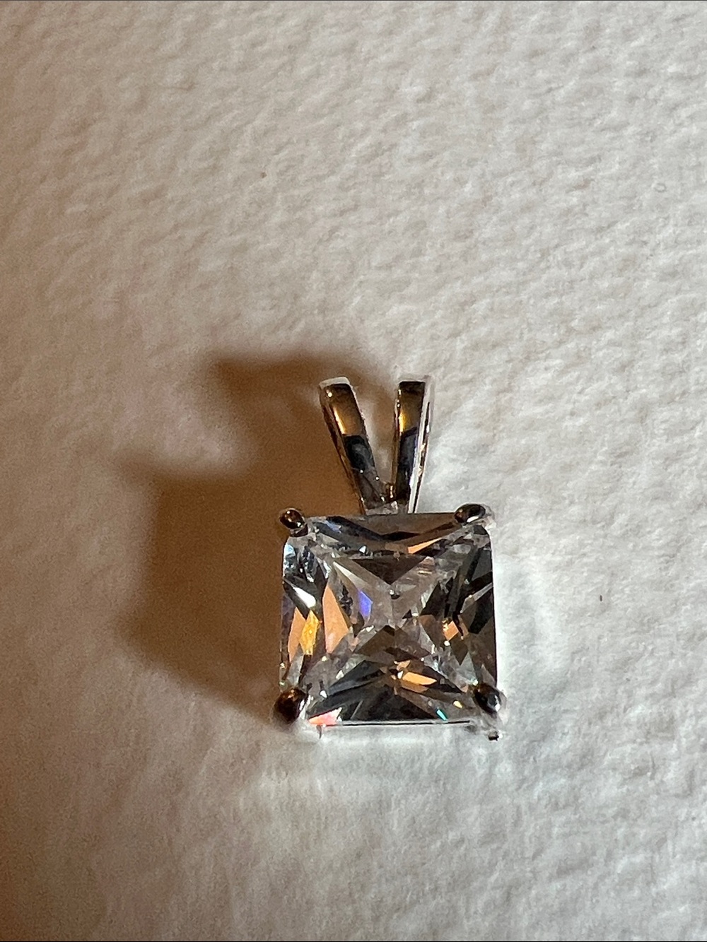 Silver-tone Square-Cut Clear Stone Pendant - Elegant Women's Jewelry
